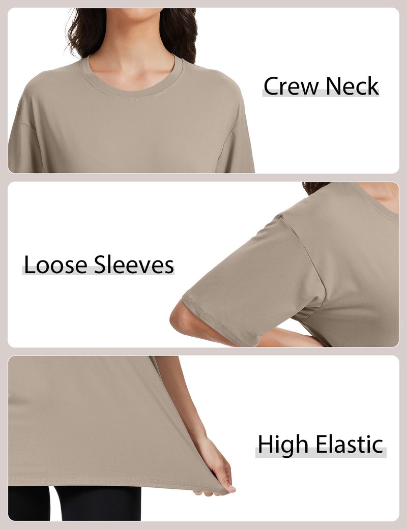 Kinglaman 5 Pack Womens Oversized T Shirts Crew Neck Loose Fit Short Sleeve Tshirts Summer Workout Plus Size Tee Tops 1 Black 1 White 1 Army Green 1 Khaki 1 Dark Pink X-Large