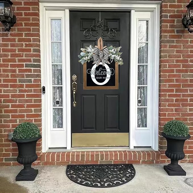 16'' Personalized Last Name Welcome Sign, Wreath for Front Door Outside, Spring Wreath for Front Door Decor, Farmhouse New Home Gifts for Home (O)