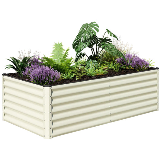 SnugNiture Galvanized Raised Garden Bed 6x3x2FT Outdoor Large Metal Planter Box Steel Kit for Planting Vegetables, Flowers, Beige White