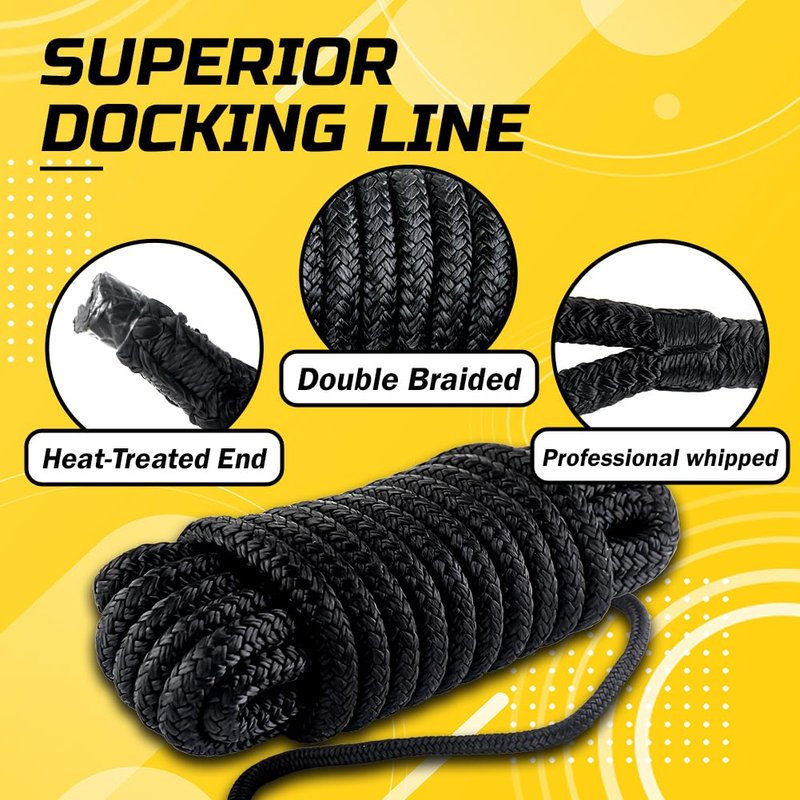 Boat Dock Lines 1/2" X 20' Double Braided Nylon Boat Ropes with 12" Pre-Spliced Loop Marine Rope Durable Marine-Grade Dock Lines Used for Boat Marine Docking Mooring Lines Ropes