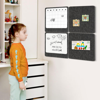 DOLLAR BOSS Felt Bulletin Board & Magnetic Whiteboard Calendar Combo 4 Pcs 12" X 12" Cork Board Dry Erase Board for Wall Frameless Combination Board with Pins Wall Decor for Home School Office