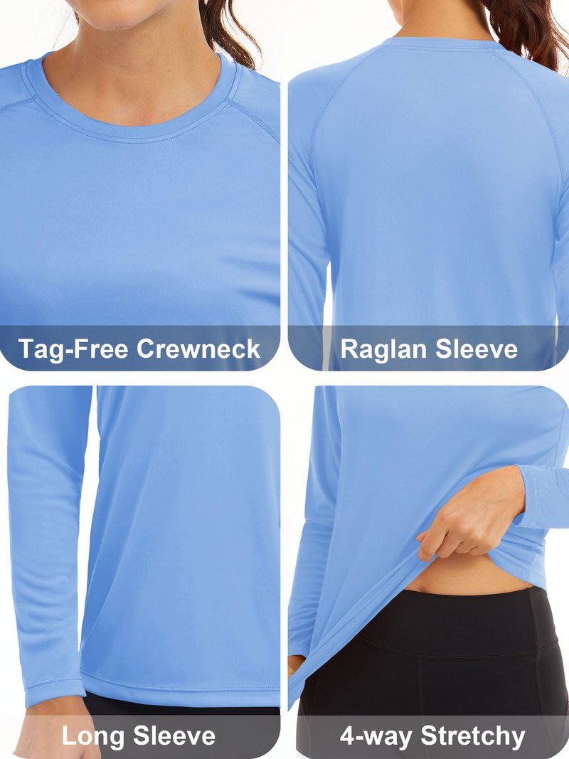 MAGCOMSEN Athletic Shirts Women Fitted Sun Protection Shirts UPF 50+ Workout Shirts for Women Summer T Shirts Hiking Shirts Running Shirts Women Lightblue