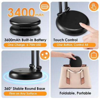 Rechargeable Lamp Desk Lamp,3600mAh Battery Lamp Desk Light,10 Brightness Rechargeable Table Lamp,Cordless Lamp Wireless Lamp,Battery Operated Lamp Rechargeable Light,Reading Lamp USB Light USB Lamp