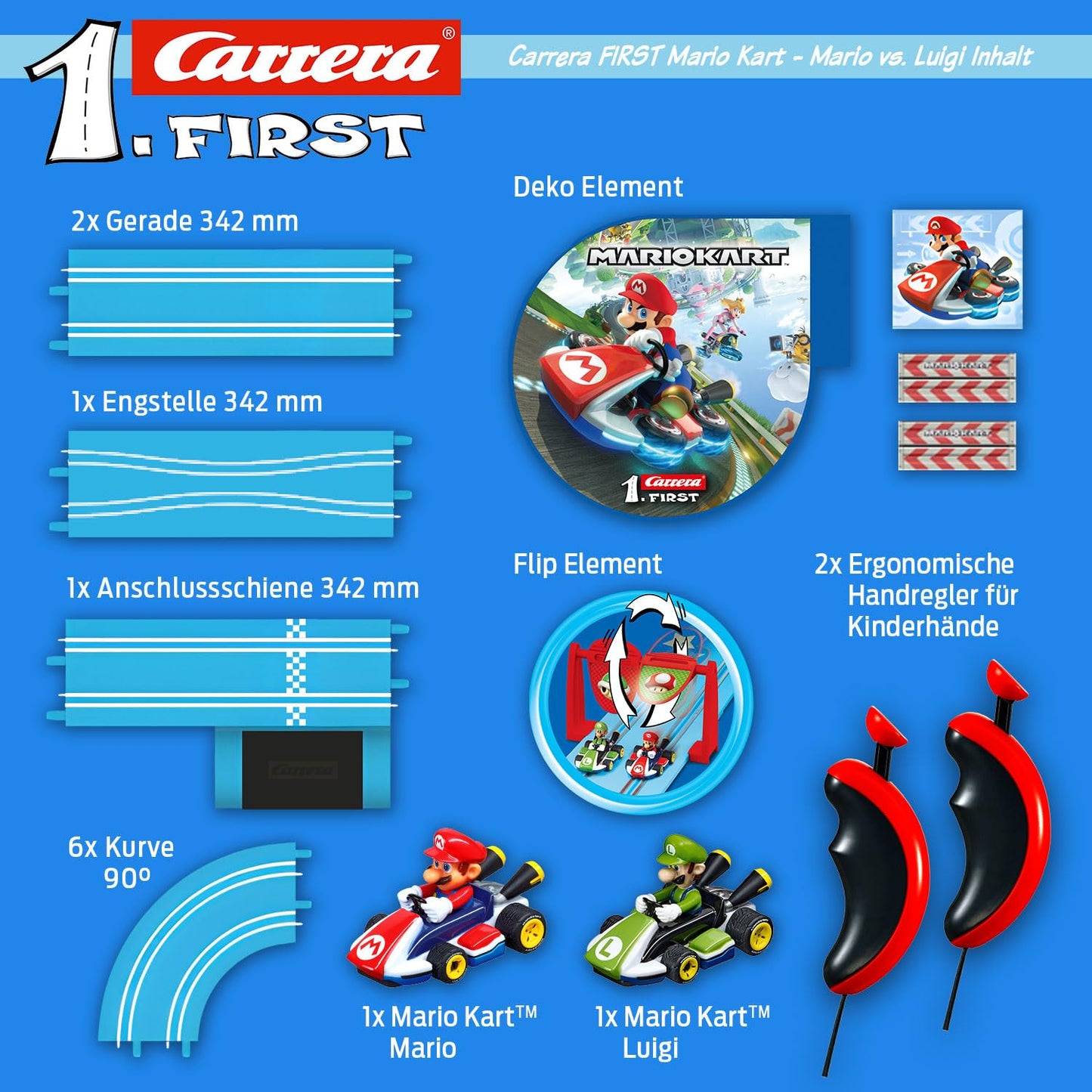 Carrera 20063028 Mario Kart - FIRST Slot Racing Track, For Children From 3 Years And Adults, 2.9 Metres, With Mario Kart - Mario & Mario Kart - Luigi - Multicolor