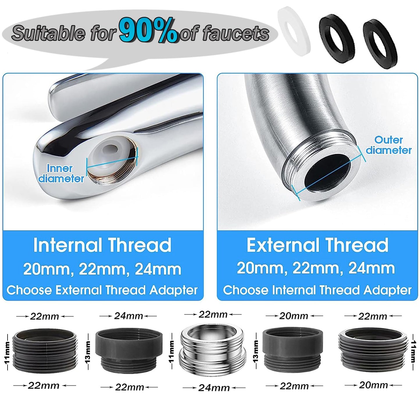 Kitchen Tap Spray Head, 360° Swivel Spout Kitchen Sink Tap, Tap Faucet Attachment Spray with 2 Functions Modes, Replacement Tap Aerator Sprayer Accessories, Universal Tap Adapter Attachment