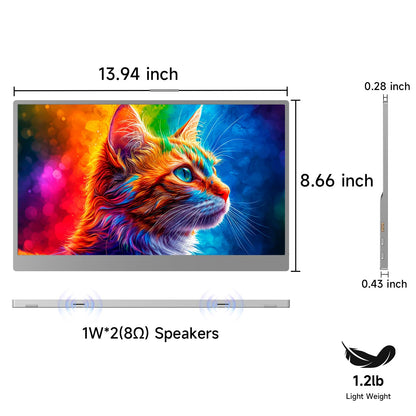 AYY Portable Monitor for Laptop 15 Inch, FHD 1080P USB-C HDMI Travel Monitor External for Computer, Second Display HDR IPS Gaming Monitor Extender for PC MAC Phone PS4/5 Xbox Switch, Built-in Speakers