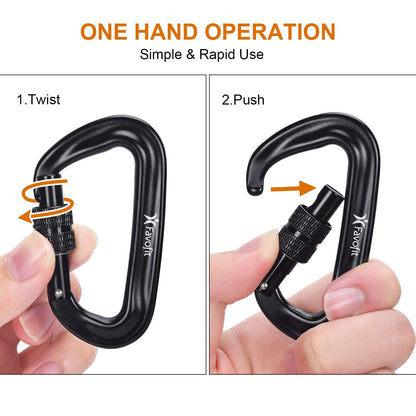 Heavy Duty Locking Carabiner Clips - Favofit 12KN (2697 lbs) Clips 3.2'' Small D Ring for Camping Hammock Hiking Dog Leashes Keychains - Perfect for Outdoor Enthusiasts