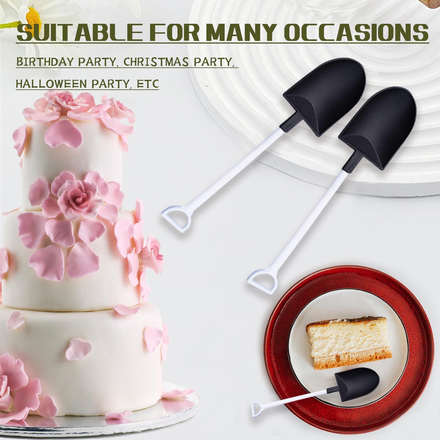 OaaXbbECco Novelty Mini Shovel Shape Spoons Cute Disposable Plastic Dessert Spoons (50 black+white model 2)