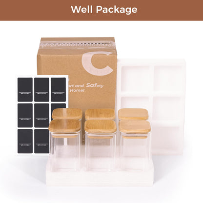 ComSaf 6Pcs 240ml Glass Spice Jars with Lids and Label, Glass Spice Bottle with Bamboo Lids Supplementary Set, Small Spice Container, Perfect for Ktichen Starter