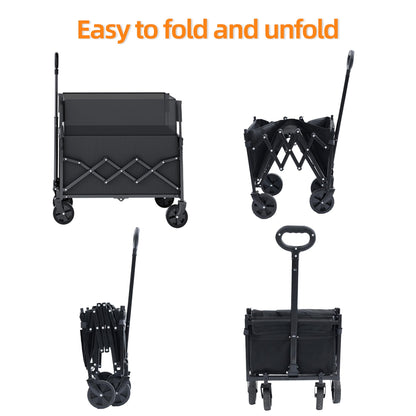Festival Trolley on Wheels Utility Collapsible Wagon Cart Adjustable Handle for Shoppings Campings Gardenings and Outdoor Sports 120L Capacity