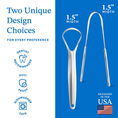 Mouthology Tongue Scraper for Adults (2 Pack), Reduce Bad Breath, Metal Tongue Scraper, Tongue Cleaner, Tongue Scraper, Stainless Steel Tongue Scraper, Tongue Cleaner for Adults, Tongue Scrubber