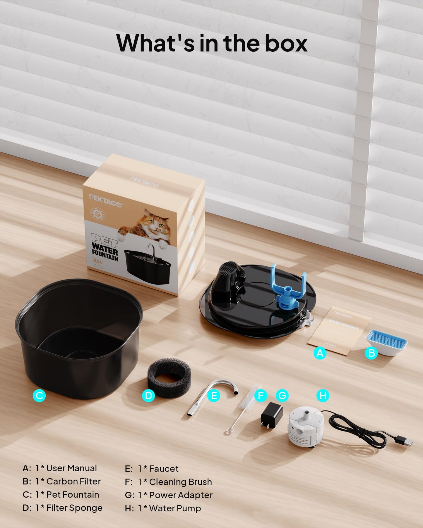 Cat Water Fountain: 84oz/2.5L Pet Water Fountain for Cats Indoor, Super Silent Automatic Cat Drinking Fountain, BPA Free