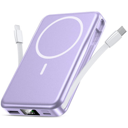Magnetic Portable Charger, 10000mAh Power Bank, 5 in 1 Portable Charger with Built in Cable, 20W Fast Charging for Magsafe Battery Pack Compatible with iPhone 17/16/15/14/13/12 Pro/Pro Max Series