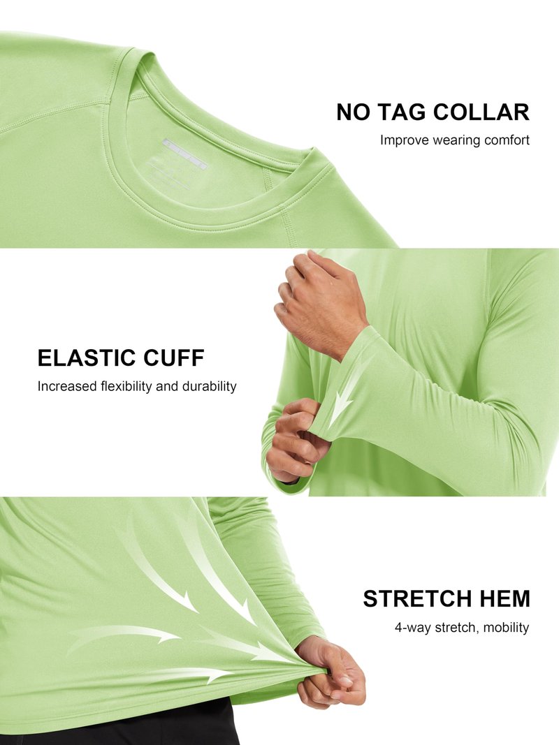 MAGCOMSEN Quick Dry Shirts for Men UPF 50 Long Sleeve UV Protection Shirts Athletic T-Shirt Rash Guard Hiking Shirt UV Shirts Light Green