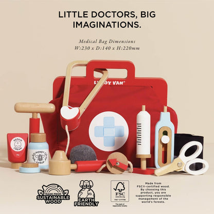 Le Toy Van Wooden Honeybake Doctors Play Set With Thermometer, Syringe, Stethoscope, Blood Pressure Gauge Plus More Role Play Toy