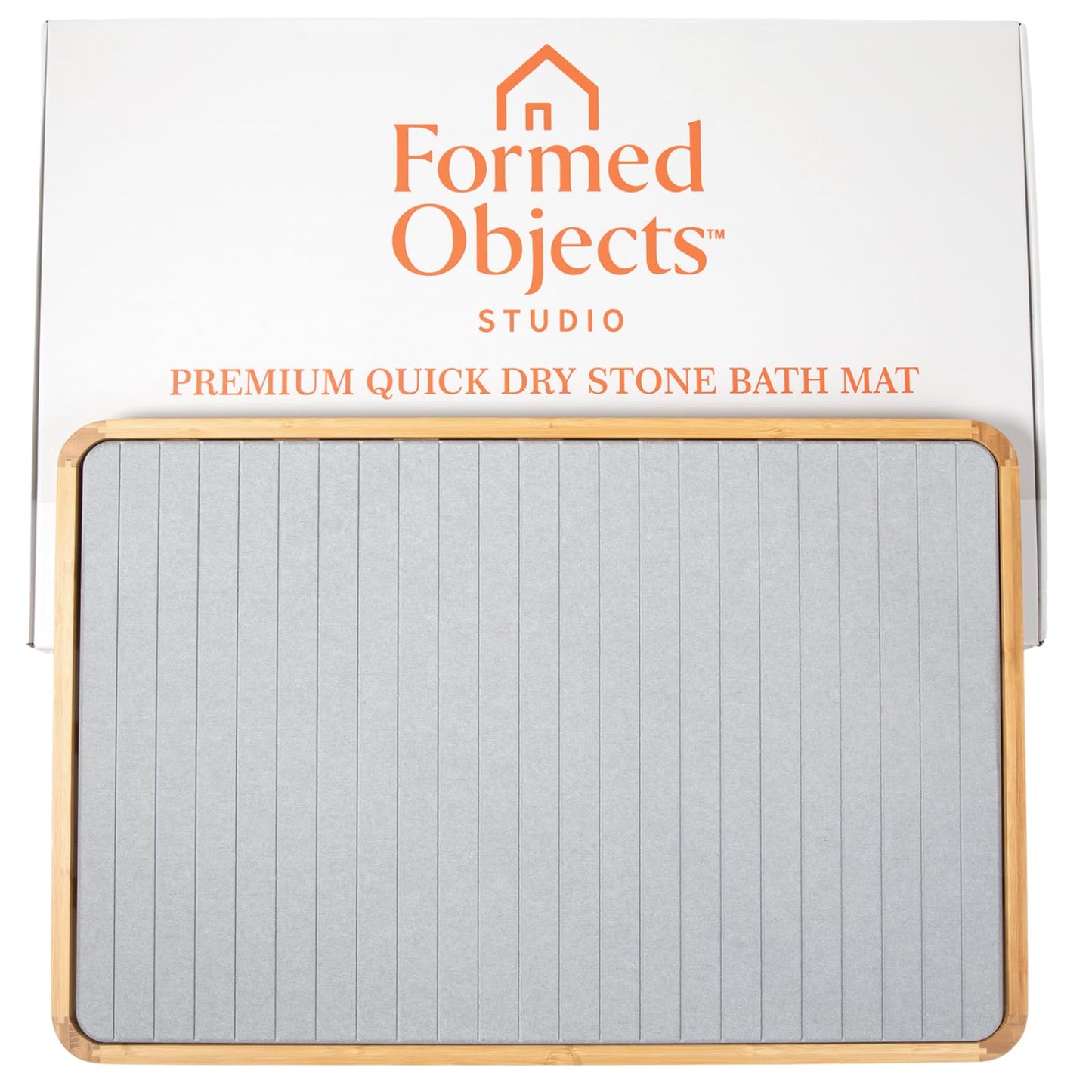 Stone Bath Mat with Bamboo Trim - Quick-Dry Diatomaceous Earth Shower Mat | Super Absorbent, Non-Slip, Minimalist Bathroom Floor Mat for Spa Style Décor, Bathroom, Kitchen, Entryway - Stone Grey