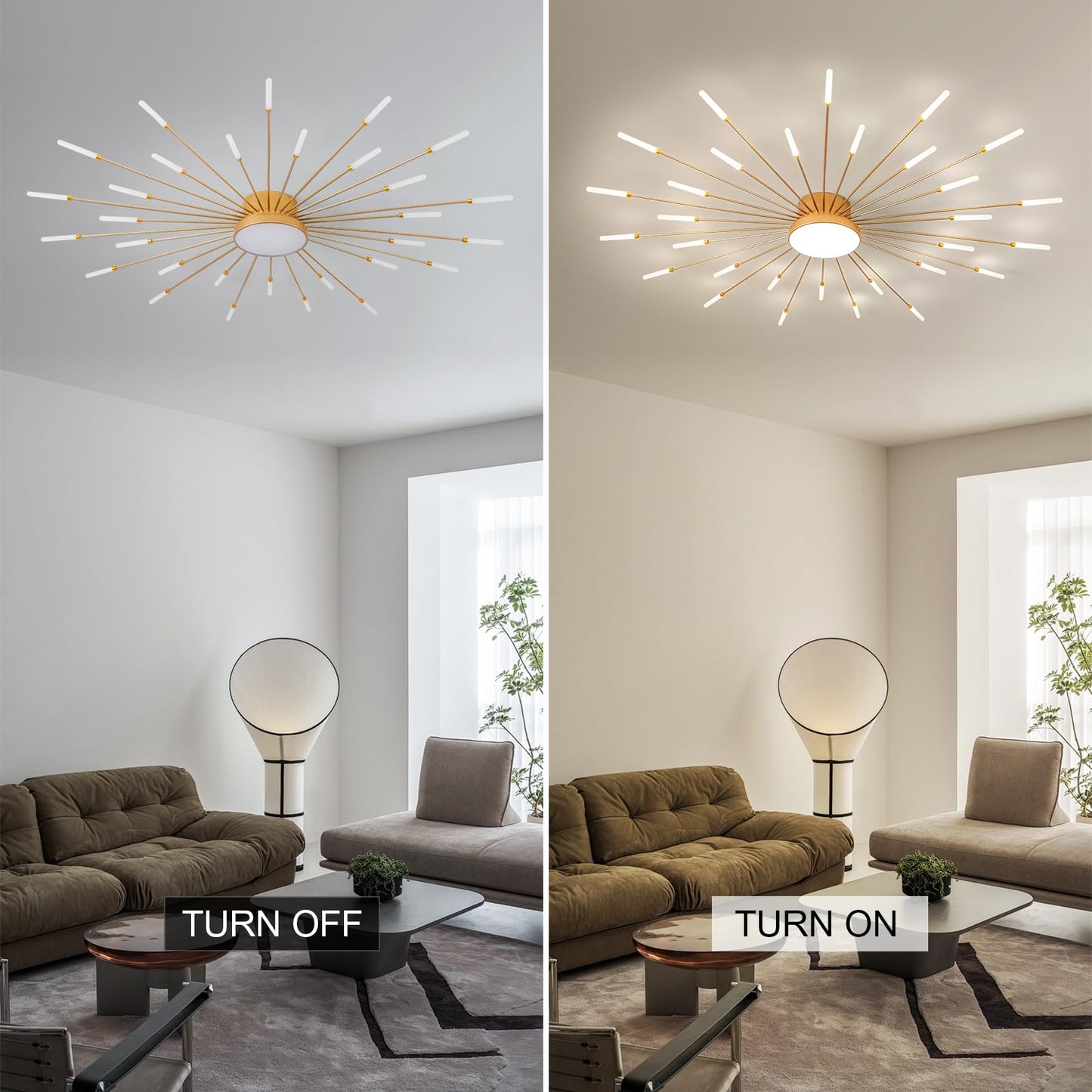 JAYMP Ceiling Light Modern Flower Shape Ceiling Lamp for Living Room Dining Room Flush Mount Metal Acrylic Sputnik Firework Petal LED Lighting Fixture (Matte Black, 30+1 Lights)