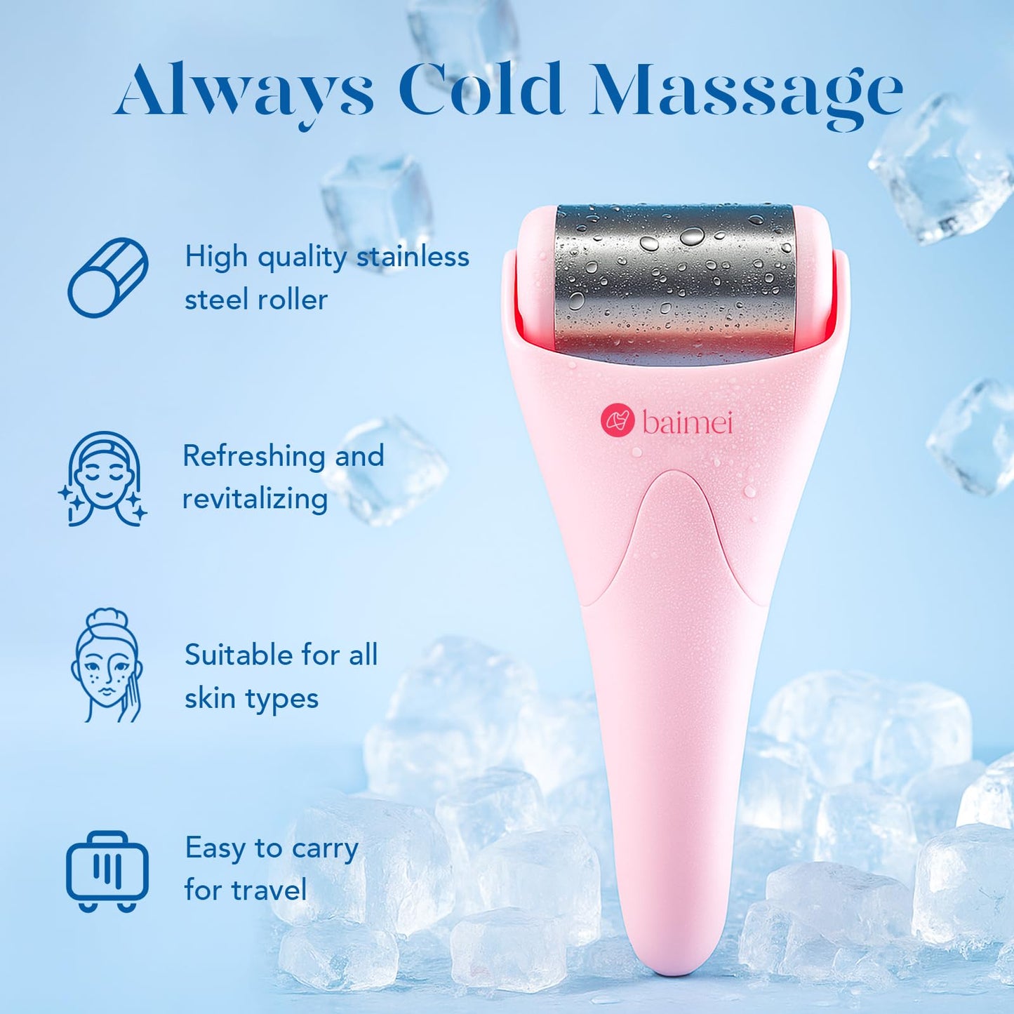 BAIMEI IcyMe Ice Roller for Face and Gua Sha Facial Tool Set, Ice Face Roller Reduces Puffiness Relieves Migraines Skin Care Tools, Self Care Gift for Women - Pink