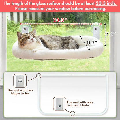 AMOSIJOY Cordless Cat Window Perch, Cat Hammock for Window with 4 Strong Suction Cups, Solid Metal Frame and Soft Cover, Cat Beds for Indoor Cats