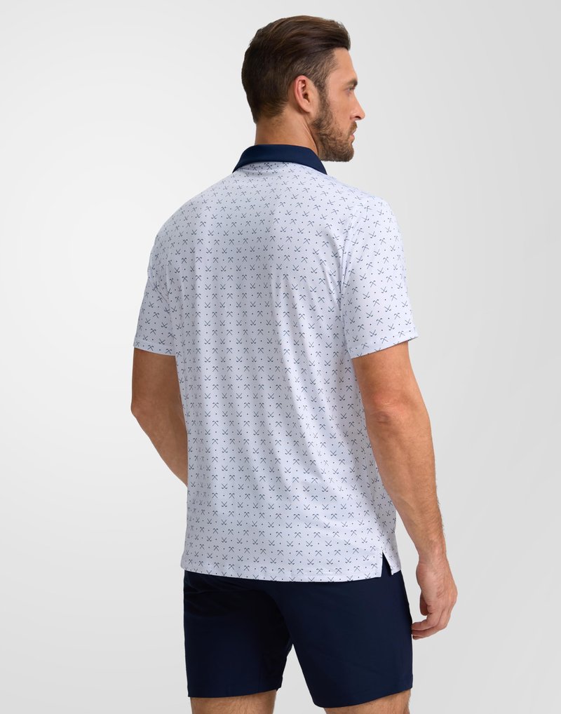 Obla Mens Golf Polo Shirts Short Sleeve Dry Fit Performance Moisture Wicking Casual Print Collared Golf Shirts for Men(White Golf Clubs_XXXL)
