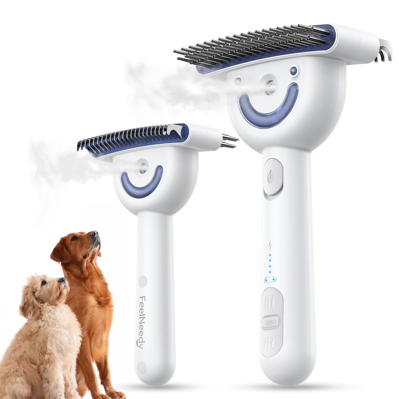 Dog Brush for Shedding with Steam, Dog Brush for Long Haired Dogs and Cats, Dual-Sided Dematting and Deshedding, Safe Non-Deforming Steel Pins, for Medium-Thick Coats Prone to Tangles & Shedding