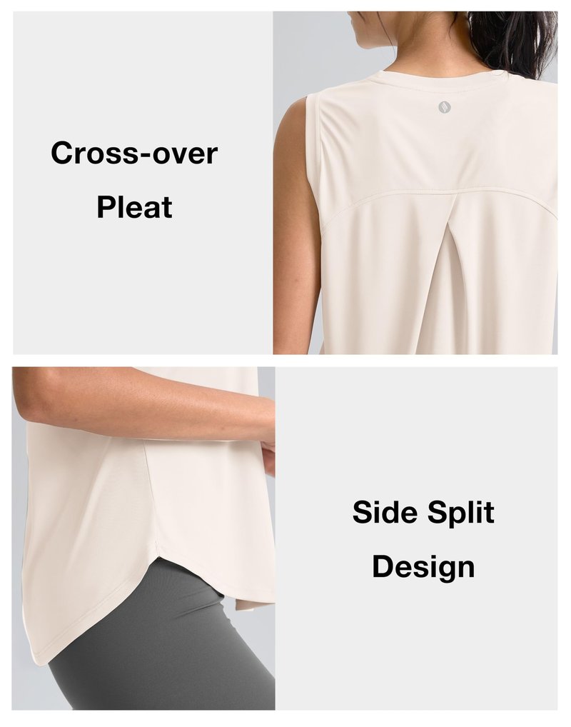 SANTINY Women's Sleeveless Workout Tops Breathable Lightweight Active Tennis Yoga Shirts Athletic Running Tank Tops for Women (Cream_XL)