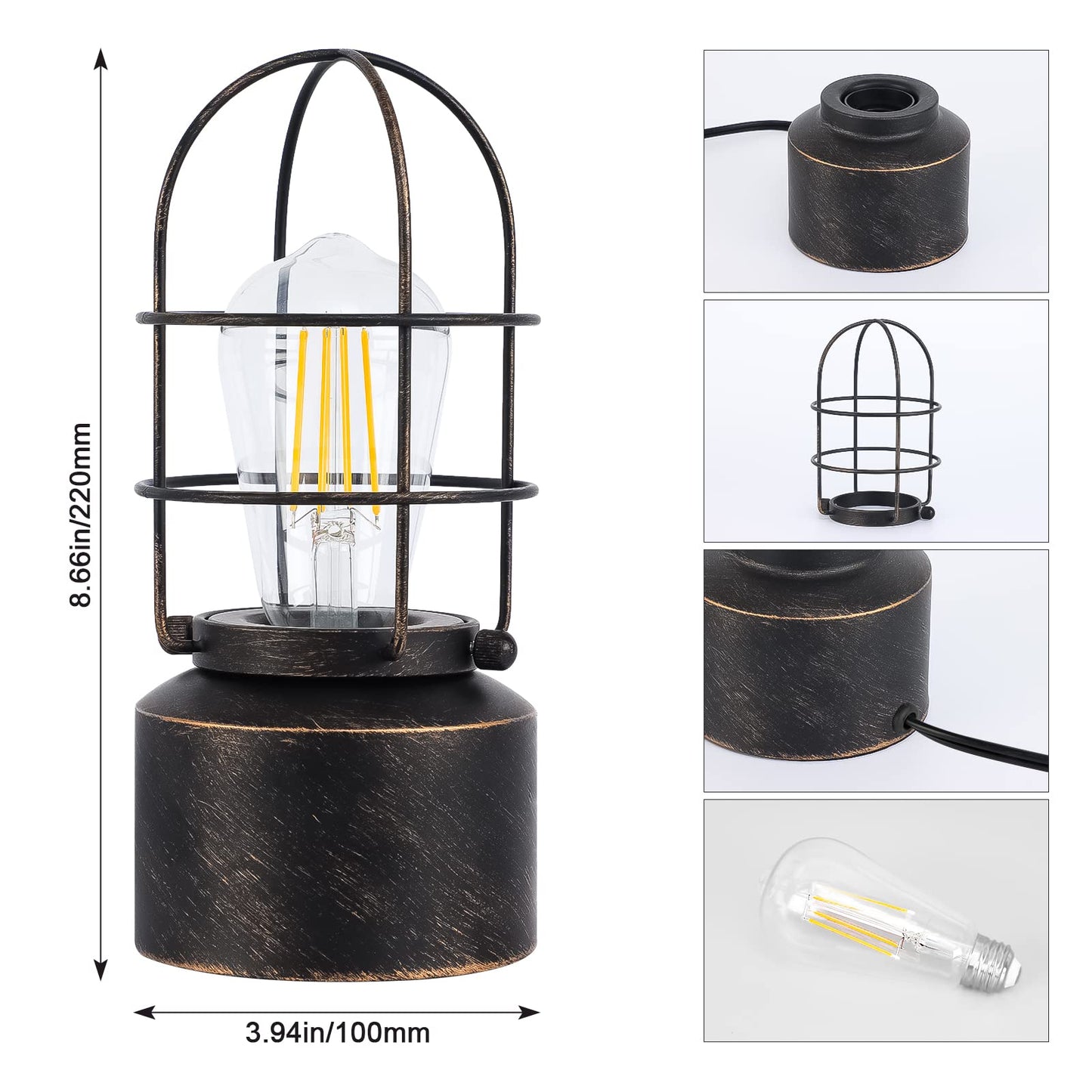 Haian Support 𝗦𝗺𝗮𝗹𝗹 𝗧𝗼𝘂𝗰𝗵 𝗧𝗮𝗯𝗹𝗲 𝗟𝗮𝗺𝗽 for Small Spaces - 3 Way Dimmable Industrial Bedside Lamp - Steampunk Antique Nightstand Desk for Bedroom, Living Room (Bulb Included)