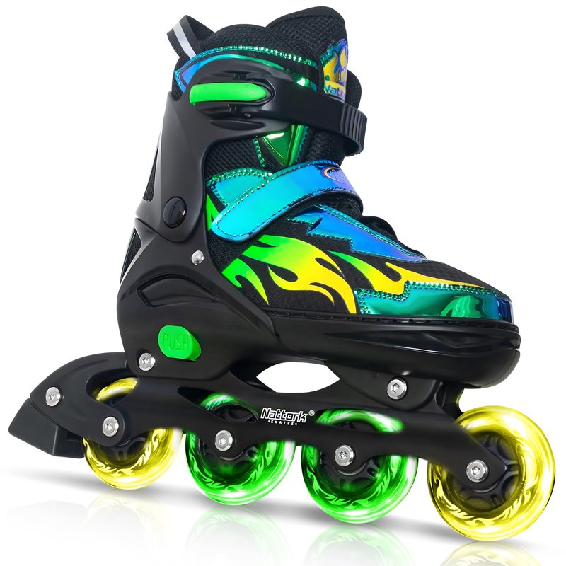Nattork Adjustable Inline Skates for Kids Adults, Indoor and Outdoor Blades Roller Skates with 8 Light Up Wheels for Boys Girls Aged 4-16, Adult Women Beginners