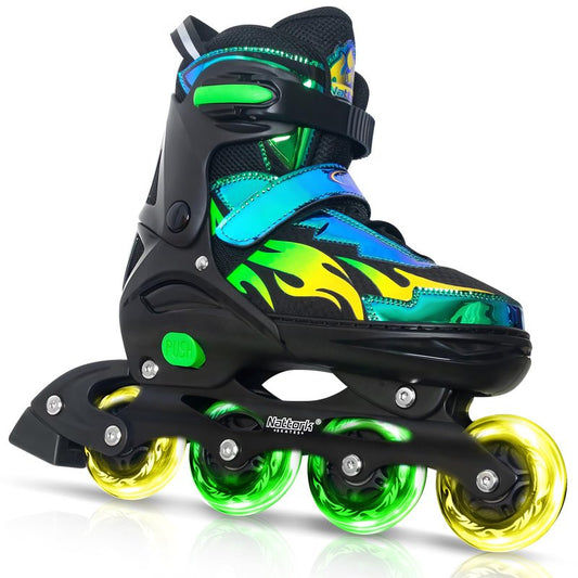 Nattork Adjustable Inline Skates for Kids Adults, Indoor and Outdoor Blades Roller Skates with 8 Light Up Wheels for Boys Girls Aged 4-16, Adult Women Beginners
