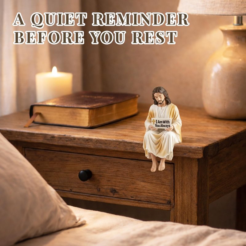 Daily Partner I Am with You Always Jesus Statue, Catholic Religious Statue Resin Decor for Home or Car Dashboard, Christian Inspirational Faith Gifts, Desk Figurine Decor (2PC, L)