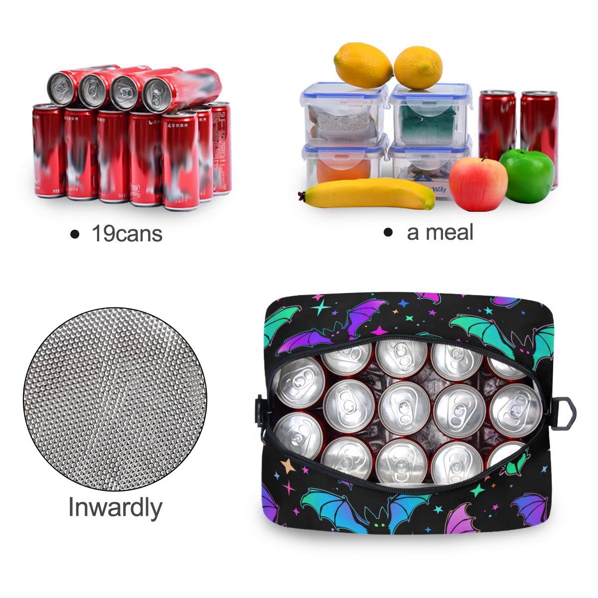 MNSRUU Insulated Lunch Bag Halloween Luminous Bats Women Lunch Tote Men Lunch Cooler Bag Reusable Leakproof Lunch Bag For Work School