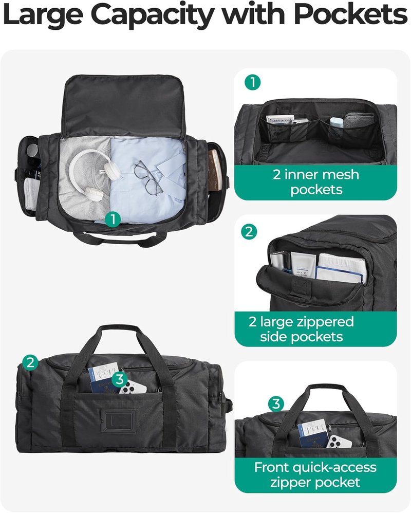 60L Foldable Duffle Bag - Large Travel Duffel & Backpack | Army Green