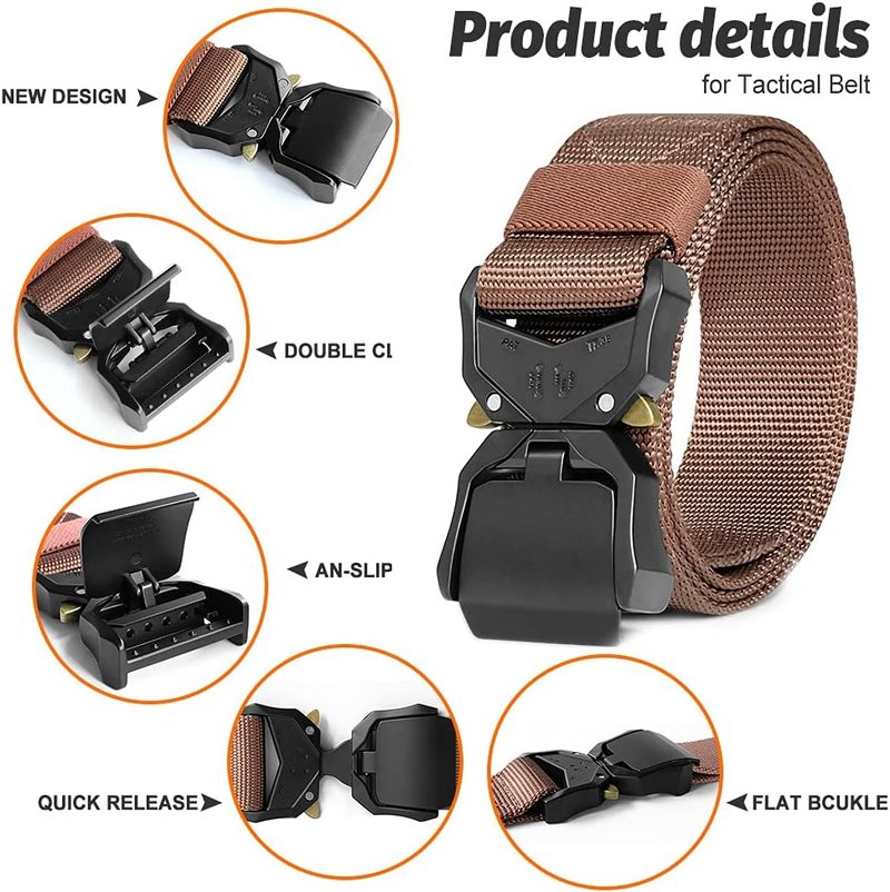 Tactical Belt for Men - 1.5" Military Rigger Nylon Web Work Belt | Heavy Duty Buckle (Coffee, 36-42)
