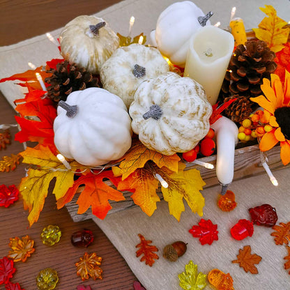 14 Pcs Assorted Fall Artificial Pumpkins Harvest Frosted Pumpkins Gold Brushed White Foam Pumpkins and White Faux Pumpkins for Fall Autumn Season Halloween Thanksgiving Harvest Holiday Season Festive