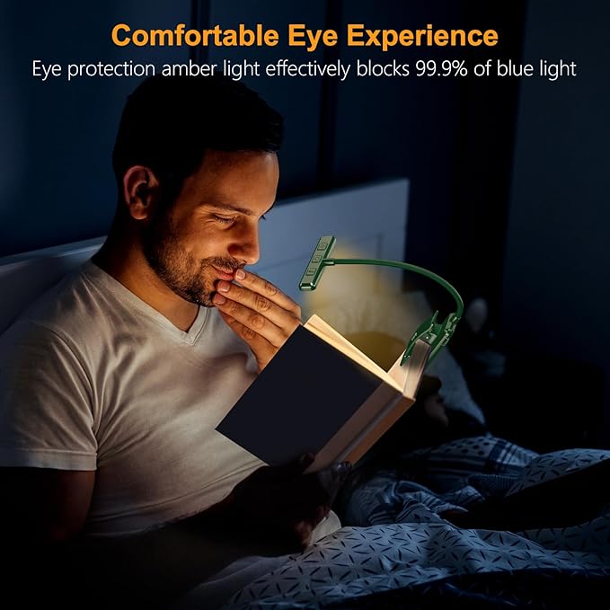 Gritin 19 LED Rechargeable Book Light for Reading in Bed with Memory Function- Eye Caring 3 Color Temperatures,Stepless Dimming Brightness,80 Hrs Runtime Clip on Light for Book Lovers-Dark Green