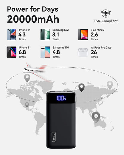 INIU Portable Charger, Smallest 22.5W 20000mAh USB C in & Out Power Bank Fast Charging, PD 3.0+QC 4.0 LED Display Phone Battery Pack Compatible with iPhone 17 16 15 14 Pro Samsung S24 Google iPad etc
