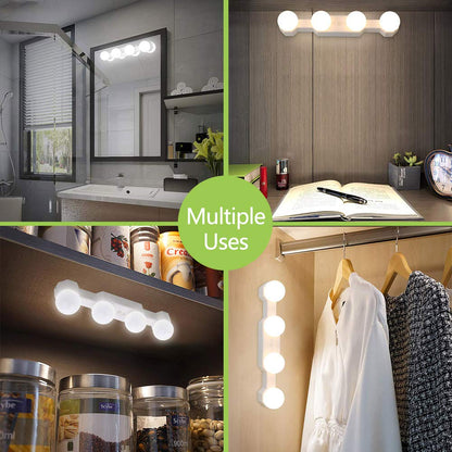 Makeup Lights Cordless Portable, LED Vanity Mirror Light Kit Hollywood Style USB Rechargeable, 4 Dimmable Bulbs Multifunction Fill Lights Battery Powered for Dressing Table Bathroom (No Mirror)