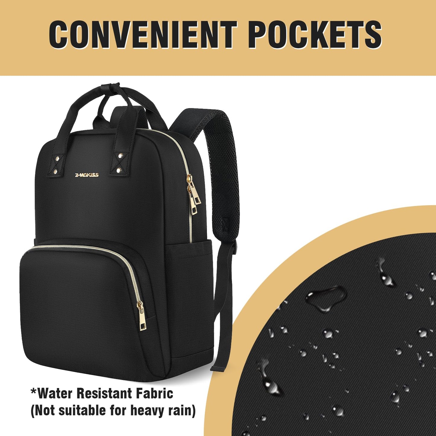 Z-MGKISS Laptop Backpack Women, 15.6 Inch Casual Daypack, Lightweight Stylish Rucksack for Travel Business College, Gifts for Ladies Teacher Nurse, Black
