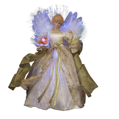 Kurt S. Adler CUL Fiber Optic LED Angel Christmas Treetop Figurine, 12-Inch, Ivory and Gold