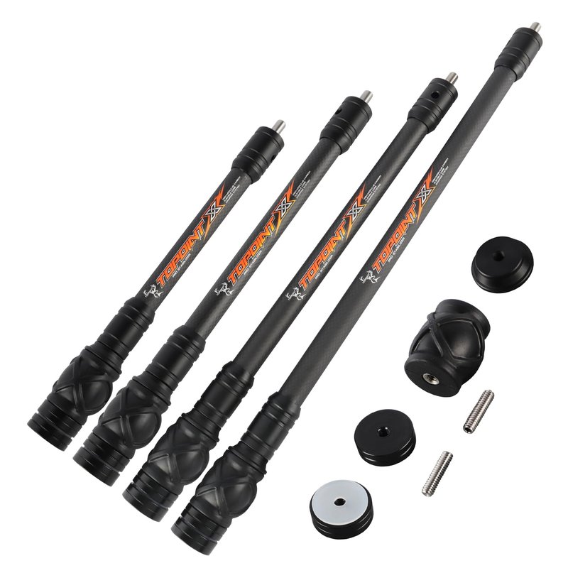 ZSHJGJR Archery Bow Stabilizer Bar 8",10",12", 15" for Compound Bow, 3K Carbon Fiber Body Flexible Core, Damping System and Weights Kit for Vibration Reduction (10 Inch)