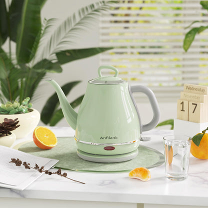 Anfilank Electric Gooseneck Kettle, 1L 1500WFast Boil, 100% Stainless Steel BPA Free Pour-Over Coffee & Tea Kettle,Water Boiler with Auto Shut & Boil-Dry Protectio,Green