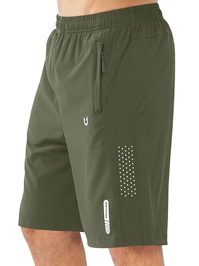 NORTHYARD Men's Athletic Running Shorts Gym Workout 7"/9"/5" Quick Dry Lightweight Sports Basketball Tennis 3 Zipper Pockets ARMYGREEN-9inch L