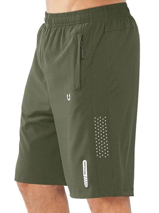 NORTHYARD Men's Athletic Running Shorts Gym Workout 7"/9"/5" Quick Dry Lightweight Sports Basketball Tennis 3 Zipper Pockets ARMYGREEN-9inch L
