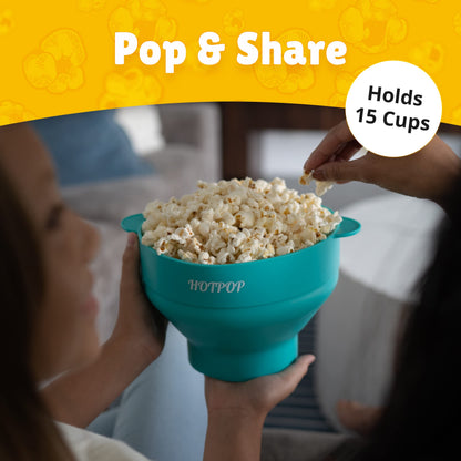 The Orginal HotPop Silicone Popcorn Maker - Microwave Popcorn Popper with Handles - Collapsible Bowl, Heat-Resistant, Easy to Clean, Ideal for Family Movie Nights, 15-Cup Capacity - Red
