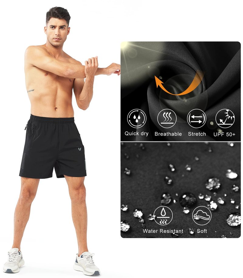 NORTHYARD Men's Athletic Running Shorts Gym Workout 7"/9"/5" Quick Dry Lightweight Sports Basketball Tennis 3 Zipper Pockets Black-5inch XL