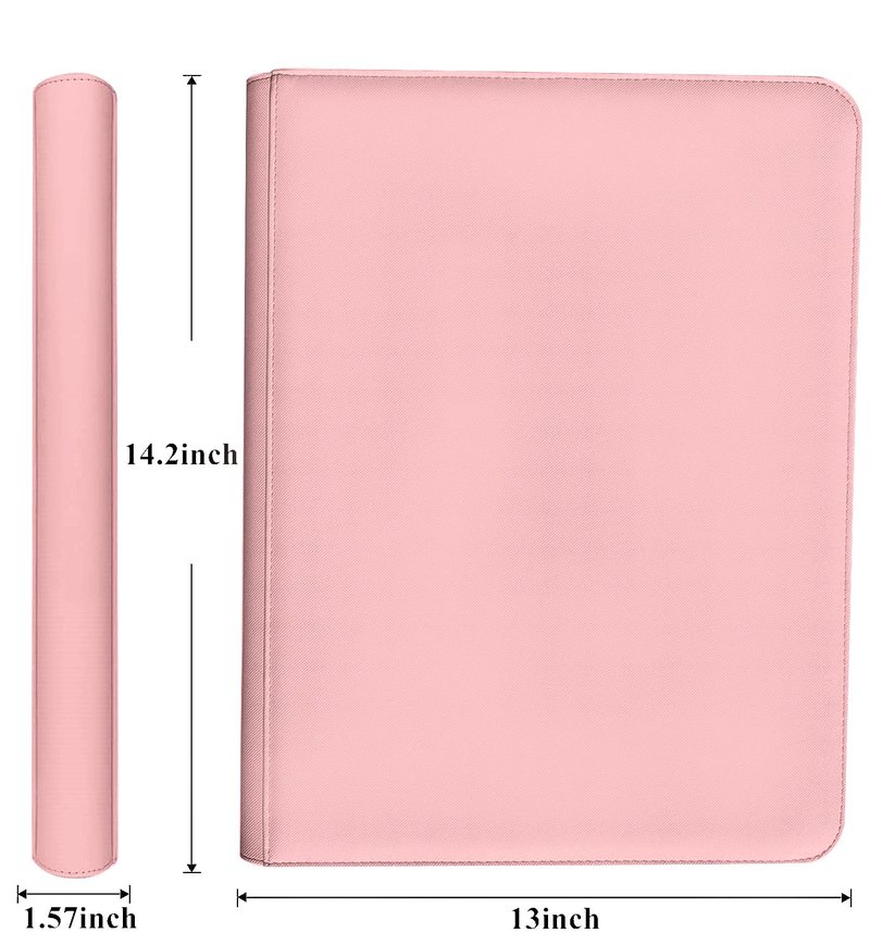 12 Pocket Card Binder, 720 Pockets PU Leather Zipper Trading Card Collection Album, Side-Loading Card Storage Folders for MTG, TCG, Game/Sport Crads (Pink, 12 Pockets)