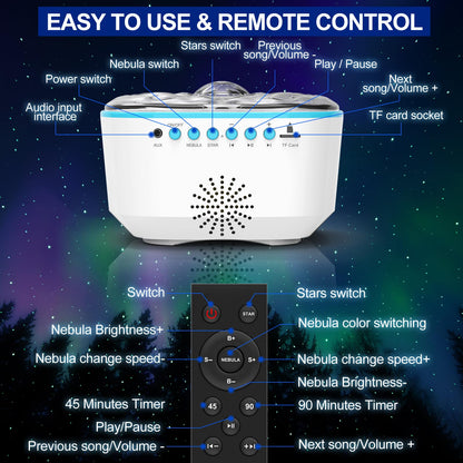 JUZIHAO Star Projector Galaxy Night Light with Remote Control, Timer, Bluetooth Speaker, Led Aurora Lights Projector for Ceiling 8 Lighting for Kids Adults Bedroom/Room Decor/Gift Christmas, Birthday
