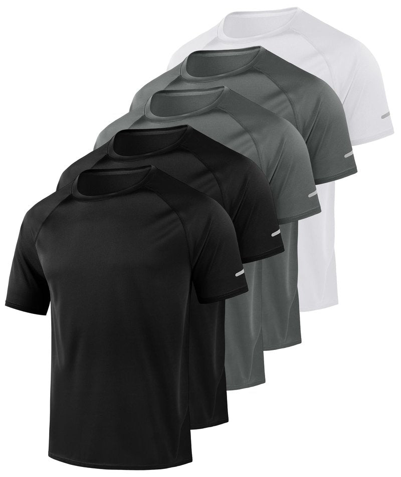 Little Beauty 5 Pack Workout Shirts for Men Mesh Fast Dry Gym Shirts Moisture Wicking Short Sleeve Running Shirts Grey/White/Black/Grey/Black XL