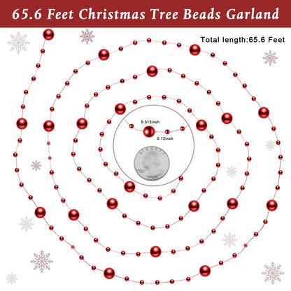 Pangda 65.6 ft Artificial Pearl Beads Garland for Christmas Tree Plastic Beaded String Strands Chain Ornament for Wedding Halloween Party Decoration Bridal Bouquet Craft Flower DIY Supplies(Red)