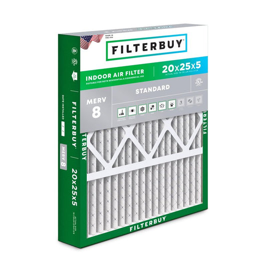 Filterbuy 20x25x5 Air Filter MERV 8 Essential Dust & Allergy Defense (1-Pack), Pleated HVAC AC Furnace Filters for Honeywell FC100A1037, Lennox X6673, and More (Actual Size: 19.88 x 24.75 x 4.38)